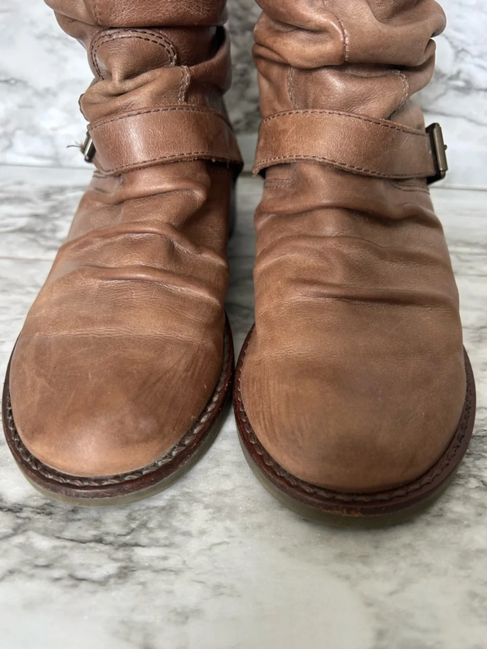 Matisse | women’s size 6.5 leather Boots slouchy, distressed buckle moto style - Picture 2 of 13